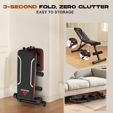 Складана силова лава Roygym, багатофункціональна тренувальна фітнес-лава з регульованою спинкою, похила лава для тренування всього тіла, стимулююча вантажопідйомність 300 кг/400 кг, чорно-червона