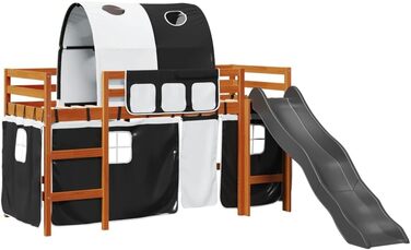 Ліжка та аксесуари, Ліжка та каркаси ліжок, Дитяче ліжко-горище з тунелем, біло-чорне, 80 х 200 см, масив сосни