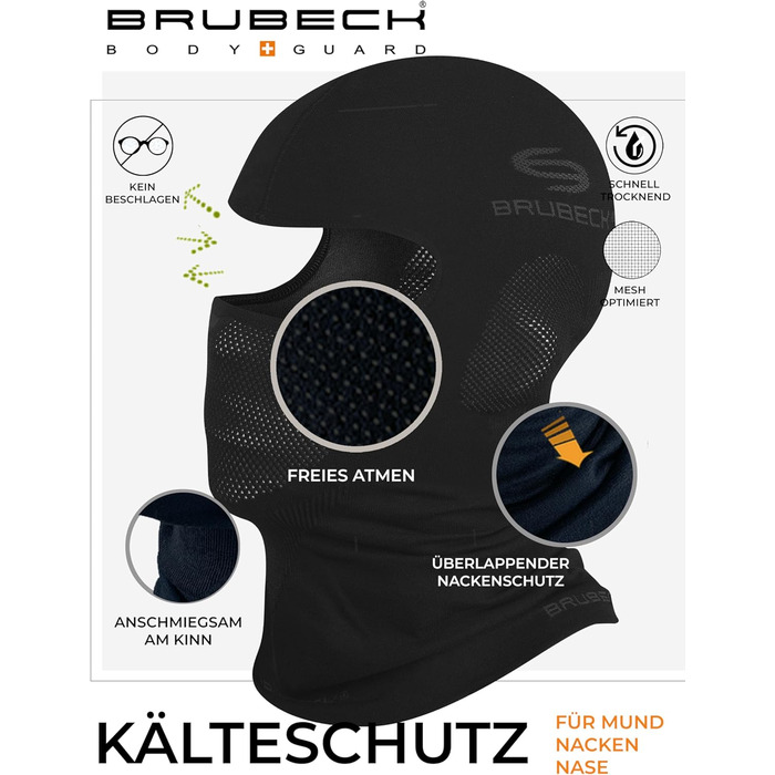 Унісекс-каркас BRUBECK Балаклава Функціональний Мериносова вовна Багатофункціональний шарф Шарф на шию Шарф на шию, розмір S, чорний