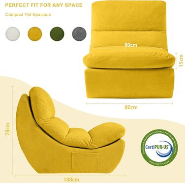 Крісло-мішок, крісло для читання, крісло-мішок, 1-місний диван з піни з ефектом пам&39яті, диван-лінивець, розкладний диван для читання, для сну у вітальні та спальні, складання не потрібне, жовтий
