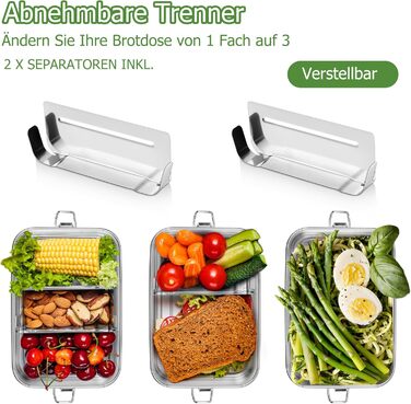 Металева ланч-бокс HaWare з роздільниками, 850 мл. Бенто-бокс з сумкою, для дітей та дорослих, герметичний контейнер для їжі зі знімною перегородкою для офісу/школи/пікніка. Можна мити в посудомийній машині, об'єм 850 мл.