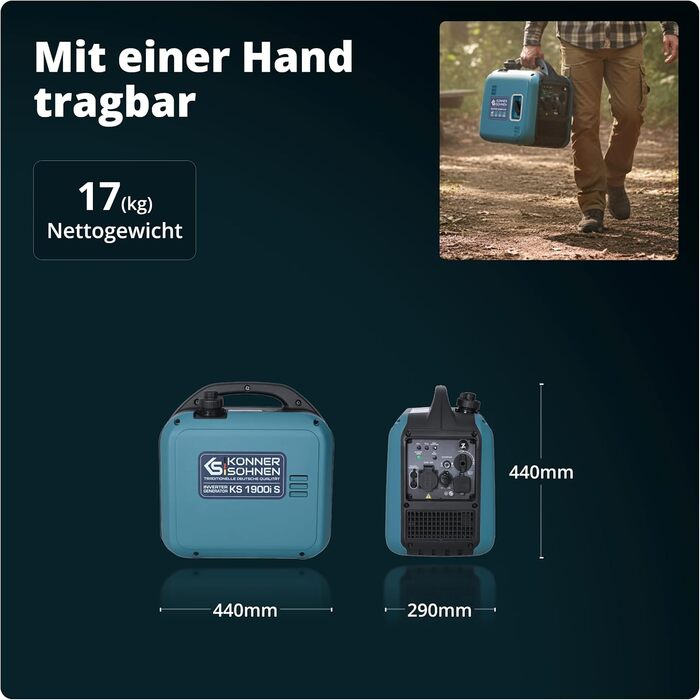 Інверторний генератор K&S Knner&Shnen KS 1900i S потужністю 2,0 кВт, Інверторний генератор зі звукоізольованим корпусом, Бензиновий аварійний генератор з мідною обмоткою, Інверторний генератор з 2 USB-виходами Blue1900 1,9 кВт