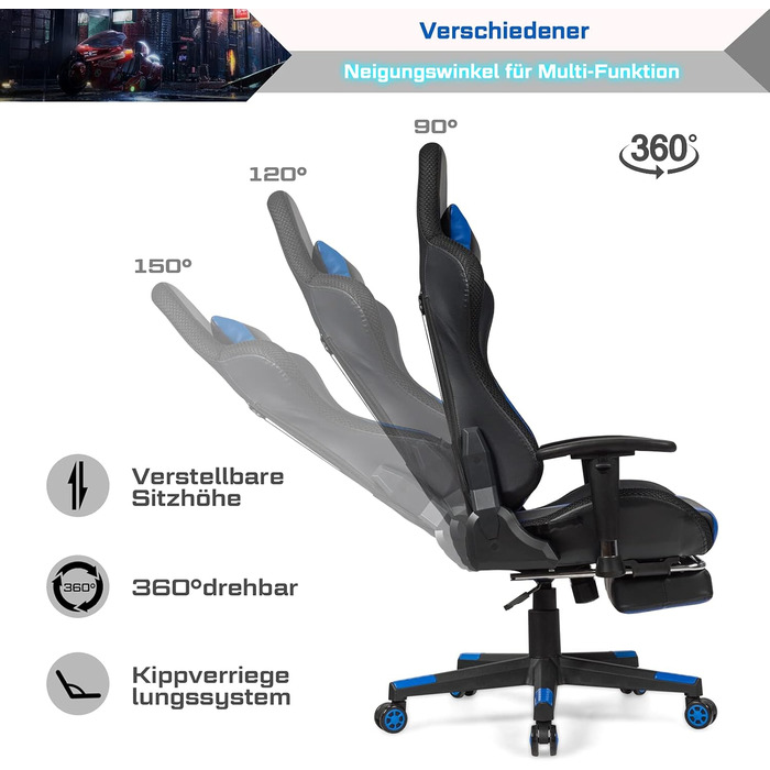 Геймерське крісло з поворотом на 360, гоночне крісло з 358 світлодіодними режимами освітлення, офісне крісло з регульованими підлокітниками, спинкою та підставкою для ніг, комп&39ютерне крісло з поперековою опорою, підголівником та пультом дистанційного к