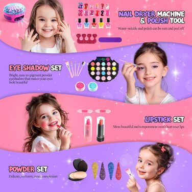 Дитяча іграшка для макіяжу для дівчаток віком 3, 4, 5, 6, 7, 8 та 9 років дитячий салон нігтів подарунок на день народження дівчаток віком 3-9 років дитячий набір для макіяжу з русалкою ідеї подарунків у рожевому кольорі.