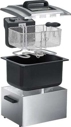 Фритюрниця з нержавіючої сталі Steba, об'єм 5 літрів, для смаженої їжі до 1,5 кг, кошик розміру XXL 10 x 29 x 21,5 см, DF 300