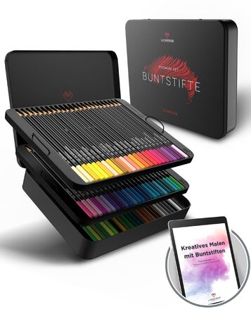 Набір кольорових олівців преміум-класу в металевій коробці 72 кольори Високопігментовані кольорові олівці Стійкі до розривів, плавне нанесення кольору Розмальовки для дорослих, дітей та художників (металева коробка)