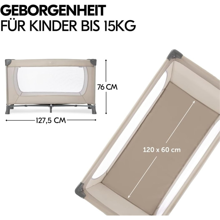 Дитяче ліжечко Hauck Dream N Play з додатковим матрацом Alvi Comfort та москітною сіткою - Складане дитяче ліжечко з сумкою - Бежевий