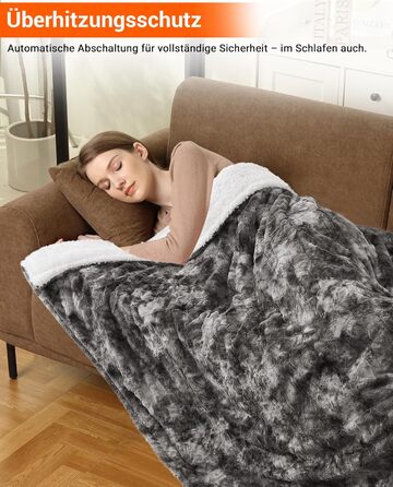 Електрична ковдра LinTimes з автоматичним вимкненням, 6 температурних режимів, 10 годин автоматичного вимкнення, електрична ковдра з PV оксамиту та шерпа-флісу, яку можна прати, 180 x 130 см, сірого кольору