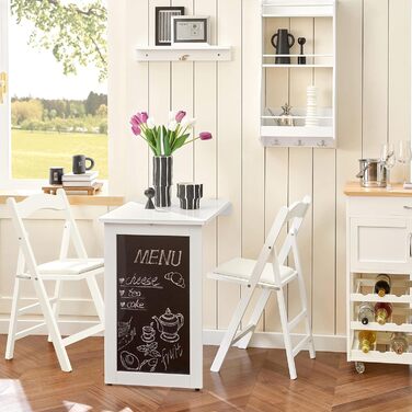 Настінний розкладний обідній стіл SoBuy з відкидною дошкою, розкладний обідній стіл з дошкою для записів, компактний розкладний стіл для кухні, офісу та невеликих кімнат, білий, 50 см x 75 см x 76 см, FWT20-W