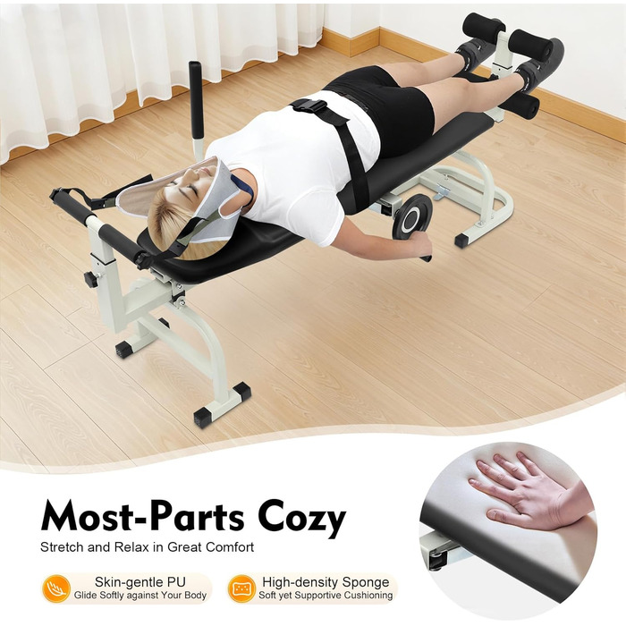 Регульований стіл для розтяжки спини, вантажопідйомність 150 кг, складне шийне та поперекове тягове ліжко з тяговим ременем, максимальна довжина 190 см, багатофункціональне тягове ліжко для спини з колесами, лава для розтяжки