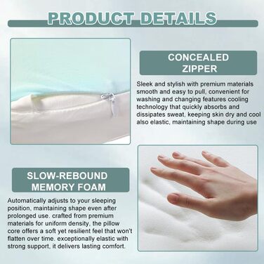 Ергономічна подушка для шиї з піни з ефектом пам&39яті для сну на боці з проймою, ортопедичною підтримкою шиї та плечей. Також підходить для сну на спині та животі. З чохлом, який можна прати.