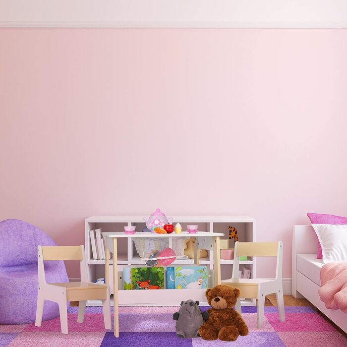 Дитячий комплект сидіння Relaxdays, дитячий стіл з 2 стільцями, з місцем для зберігання, для хлопчиків та дівчаток, дитячий куточок для сидіння, білий/бежевий