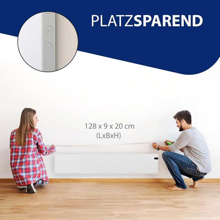 Електричний радіатор - 1000 Вт, білий Термостат з таймером, тижневий режим Електричний обігрівач Настінний конвектор Настінний електричний обігрівач Електричний радіатор, 200 мм, KDT IP20