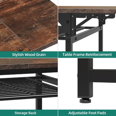 Розкладний обідній стіл YITAHOME, розсувний відкидний стіл з тримачем для зберігання та 4 регульованими ніжками, для 2-6 осіб, 120 x 78 x 75 см, рустикальний коричневий та чорний