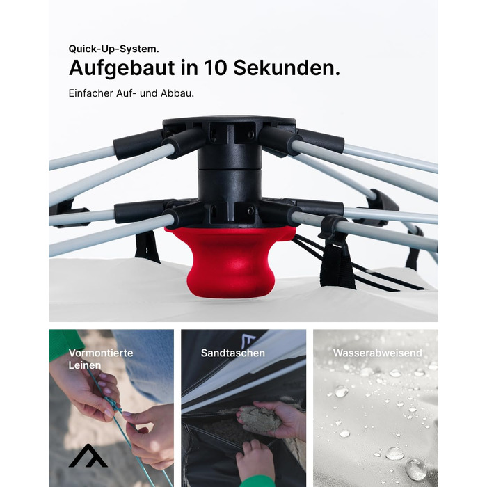Пляжний навіс qeedo Quick Bay із захистом від ультрафіолету (UV80) для 2 осіб, включаючи сумку на колесах, пластикові кілочки та відтяжки - захист від сонця для сімей, дітей, немовлят або собак - Sandgrey Light Sand