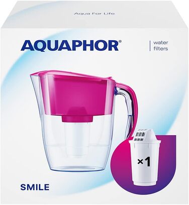 Фільтр для води AQUAPHOR Smile Cyclamen включно з 1 фільтром A5 з магнієм I Зменшує вапняний наліт і хлор I Графин на 2,9 л I Компактний і легкий фільтр для води I Настільний фільтр для води I Розміщується в дверцятах холодильника