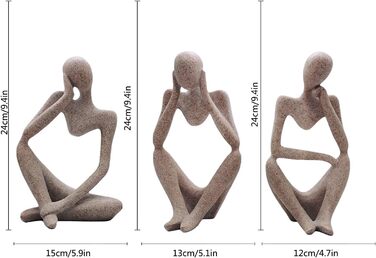 Мислитель скульптура прикраса сучасний мислитель смола абстрактна статуя для вітальні спальня офіс прикраса робочого столу 24см/9.4 дюйма, 3 шт.