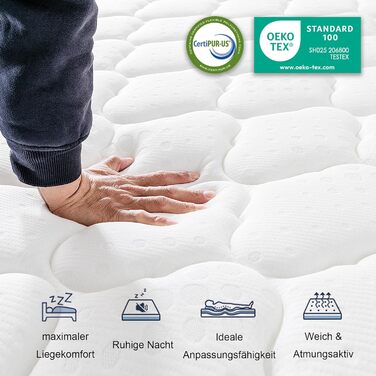 Матрац Vesgantti 160x200 7-зонний пружинний матрац Кишеньковий пружинний матрац середньої жорсткості Ортопедичний бочковий пружинний матрац Кишенькового типу (H3, верхня частина короба 26 см) H3, верхня частина короба 26 см 160 x 200 см