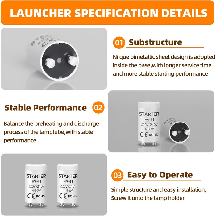 6pcs 4-80W FSU FSU Luminescent Tube Starter, AC 220-240V, UV Light Control Control Accessories, Long lifetime, Fits for Fluorescent Lamps, Aquarium UVC Lights, Neon Lights, 6pcs 4-80W FSU FSU Luminescent Tube Starter, AC 220-240V, UV Light Control Control