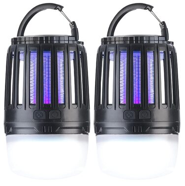 Засіб від комарів Exbuster 2 шт. УФ-засіб від комах 2-в-1 та ліхтар для кемпінгу з акумуляторною батареєю, USB (лампа від комарів, вуличний засіб від комах з акумуляторною батареєю, настільна лампа з батареєю)