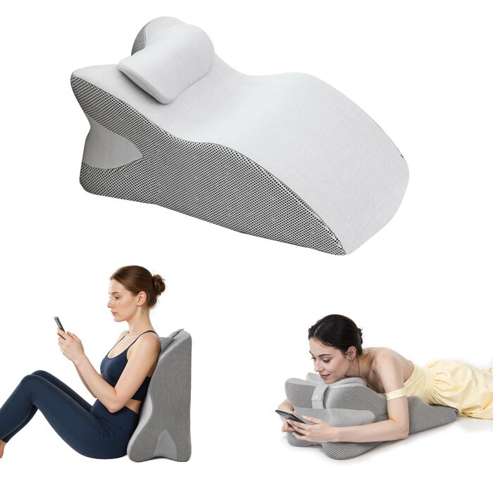 Подушка на животі Ергономічна подушка-відкидка для читання в ліжку, з пінопластовою опорою та дихаючою тканиною, клиноподібна подушка обличчям вниз зі знімним чохлом, сірий колір