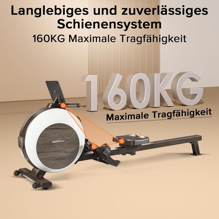 Домашній гребний тренажер MOBI FITNESS, інтелектуальний магнітний гребний тренажер з 40 рівнями опору, максимальний опір 45 кг, максимальна вага користувача 160 кг, світлодіодний дисплей даних, тиха конструкція (сумісний із додатком) Luka