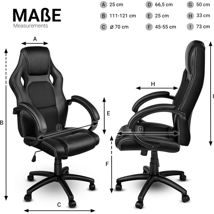 Крісло керівника TRESKO Racing, офісне крісло, обертове крісло, 14 варіантів кольорів, м&39які підлокітники, механізм нахилу, підйомник, сертифіковане SGS, чорне