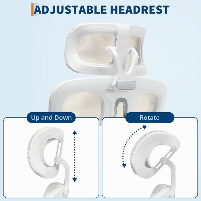 Ергономічне офісне крісло, крісло з повітропроникної сітки з підголівником, регульованою поперековою опорою від 90 до 135, висувною та поворотною на 360 підставкою для ніг, для дому та офісу, бежевий 2