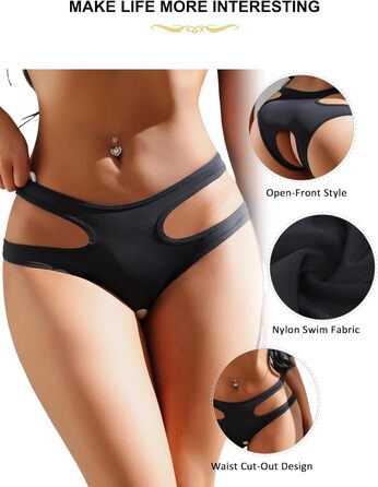 Жіночі стрінги ohmydear, чорні, еротичні, з вирізом спереду, розмір M