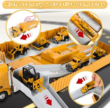 6 Mini Construction Vehicles, Crane Toy for Children (Yellow), 6 Mini Construction Vehicles, Crane Toy for Children (Yellow)