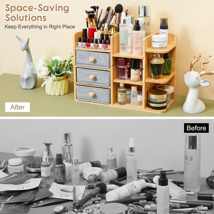 Бамбуковий косметичний органайзер для макіяжу Дерев'яний органайзер для зберігання макіяжу Організатор краси Бамбуковий ящик для з