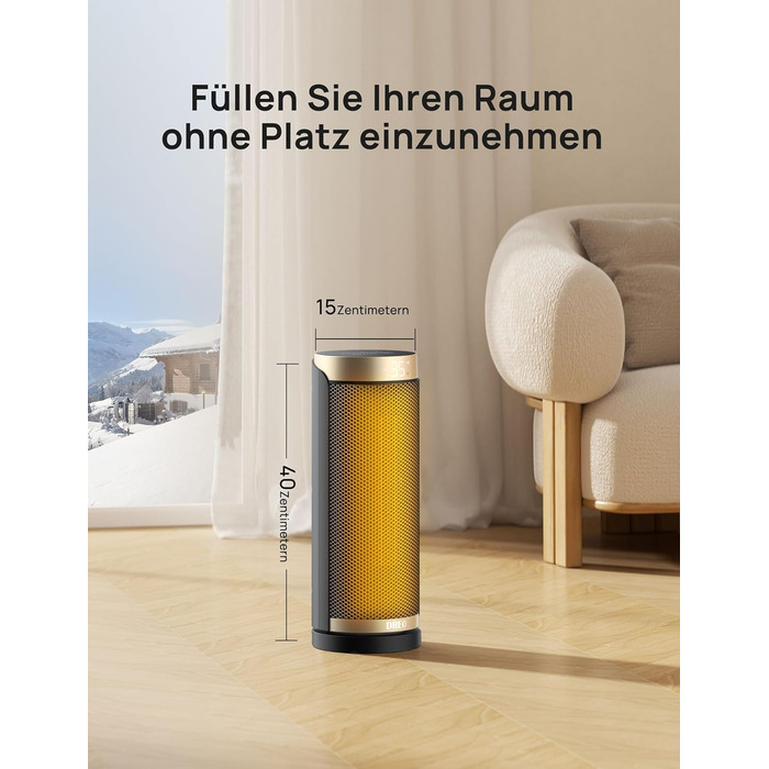 Енергозберігаючий вентилятор-обігрівач Dreo, керамічний PTC нагрівач, тихий, коливальний електричний обігрівач 70 з пультом дистанційного керування, 12-годинний таймер, 3 режими, 3 швидкості, захист від перегріву та перекидання, Solaris Slim H3 Standard G