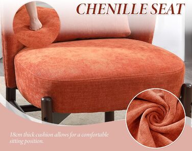 М&39яке крісло Chairus з шенілу, крісло для вітальні, без підлокітників, одномісне крісло з дерев&39яними ніжками, м&39яке крісло для спальні (помаранчеве)