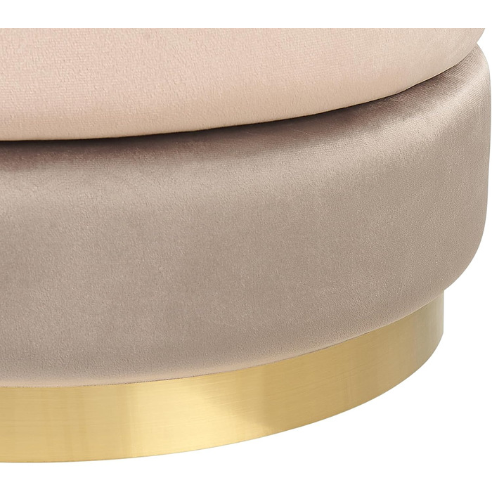Пуф Beliani, оксамитовий, бежевий, круглий, Ø 39 см, золотий обідок, нержавіюча сталь, трирівневий градієнт кольорів, Louin