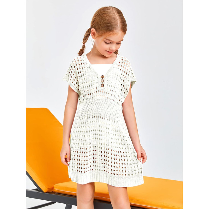 Пляжна сукня Haloumoning для дівчаток, літнє бікіні, пончо з короткими рукавами, в&39язані дитячі модні купальники, 150 білого кольору