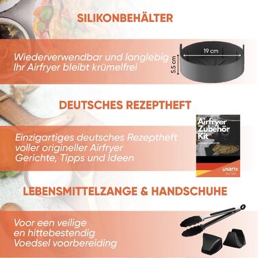 Аксесуари для фритюрниці UNBOX, аксесуари для круглої фритюрниці з 17 предметів для мультипечі XL, COSORI 4.7 л, Philips 6.2 л, Tefal 4.2 л, діаметр 20 см - з силіконовою формою та круглими аксесуарами книги рецептів