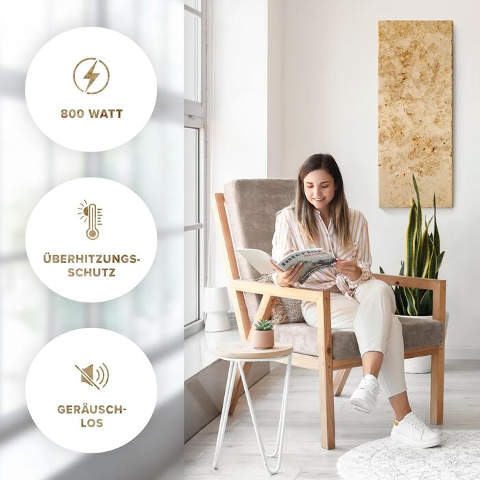 Мармуровий інфрачервоний обігрівач з цифровим термостатом 800 Вт Енергозберігаючий мармуровий інфрачервоний настінний обігрівач 5-річна гарантія Зроблено в Німеччині (Lymonit B-класу, 800 Вт)