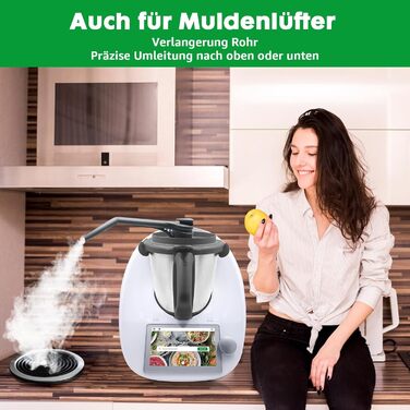Для Thermomix TM6 MCC Steam Diversion - відведення пари (екстра довге) для аксесуарів Monsieur Cuisine Smart Thermomix, силіконовий конденсатовідвідник для кухонних навісних шаф, захисна плівка зі щіткою Extra Long версія (труби 15 см 10 см)