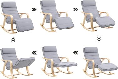 Крісло-гойдалка SONGMICS Birchwood, крісло-гойдалка, регульована підставка для ніг у 5 положеннях, бавовняний чохол, вантажопідйомність до 150 кг, вітальня, спальня, світло-сірий LYY41G, 67 x 125 x 91 см