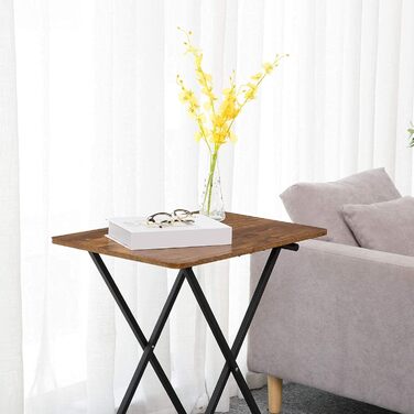 Складаний бічний столик HOOBRO, невеликий столик-піднос, складні столи з регульованою висотою, 60 x 40 x 60 см, піднос під телевізор в індустріальному стилі, столик-піднос, столик для закусок, темно-коричневий EBF16BZ01