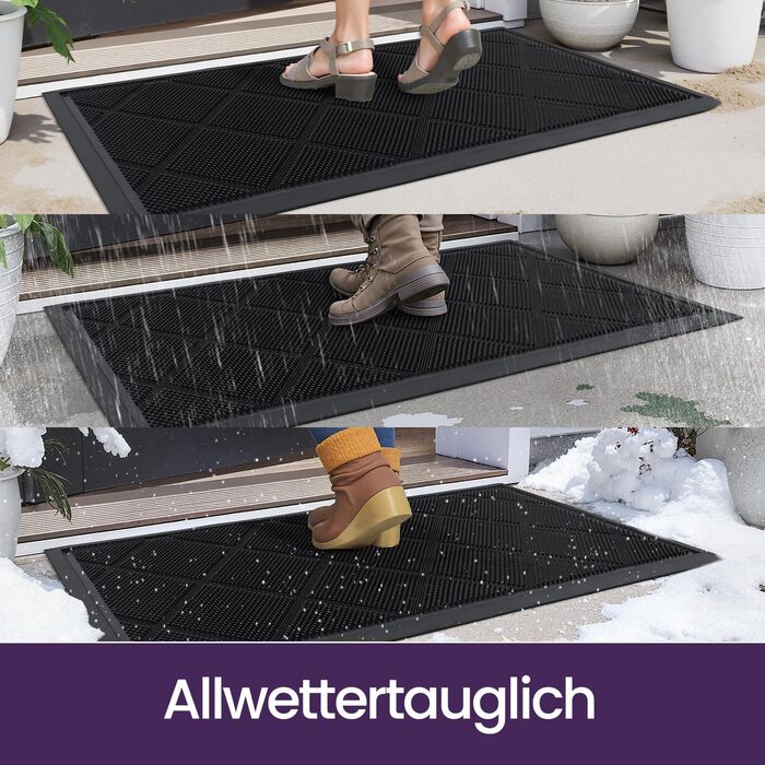 Килимок для вулиці DEXI 43 x 90 см, нековзний килимок для уловлювання бруду з виступами, водонепроникний килимок для вулиці, килимок для миття для використання всередині та зовні приміщень, чорний 43 x 90 см