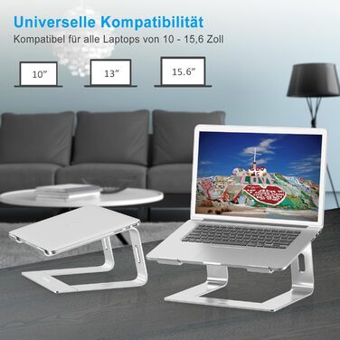 Підставка для ноутбука BoYata, ергономічна алюмінієва, портативна з вентиляцією, сумісна з MacBook, Dell, HP, Samsung, Acer та іншими ноутбуками 10-14 - срібляста