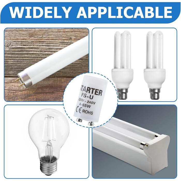 Люмінесцентна лампа на 6 стартерів, універсальний стартер для люмінесцентних ламп ST111, 4-65W, 220-240V, міцний і надійний стартер для люмінесцентних ламп, підходить для побутового та комерційного використання (6 шт.)