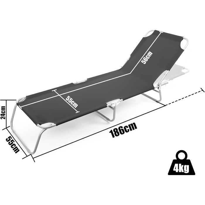 Складаний шезлонг BigDean, вантажопідйомність 150 кг, з 4-позиційним регулюванням спинки високоякісний садовий шезлонг для балкону, саду та пляжу чорний