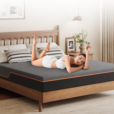 Матрац Vesgantti з піни, ергономічний матрац з гелевої піни з ефектом пам&39яті та дихаючим чохлом, рівні жорсткості H2 та H3, сертифікований Oeko-Tex (сірий-20 см, 90 x 200 см) сірий-20 см 90 x 200 см