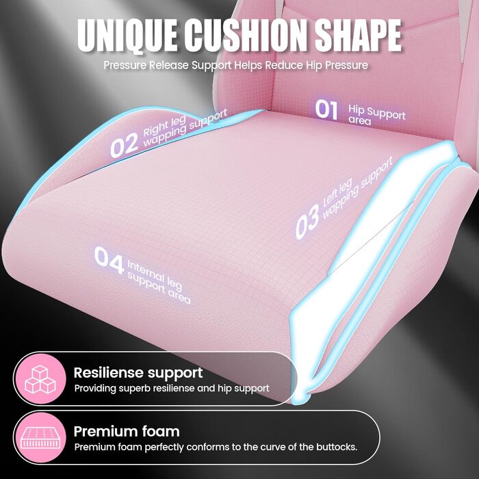 Ігрове крісло bigzzia, спинка з нахилом 90-135, ергономічне ігрове крісло з підголівником та підлокітниками, дихаюче комп&39ютерне крісло для підлітків, хлопчиків, дівчаток та дорослих, рожеве, базові стилі