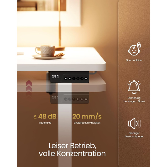 Стіл з регульованою висотою, стіл для роботи стоячи, комп&39ютерний стіл, нагадування про тривале сидіння, функція пам&39яті з 4 висотами, для офісу, 100 x 60 см, хмарно-білий LSD310WZ03 хмарно-білий 100 x 60 см