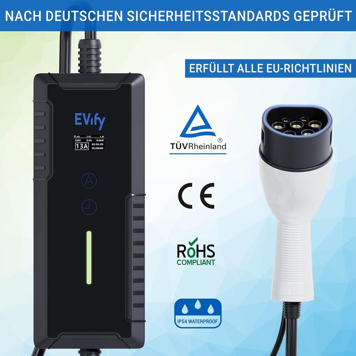 Зарядний кабель EVify тип 2 Schuko 3.7кВт 7М 16А для електромобіля та гібрида в комплекті з сумкою для кабелю - регульований струм