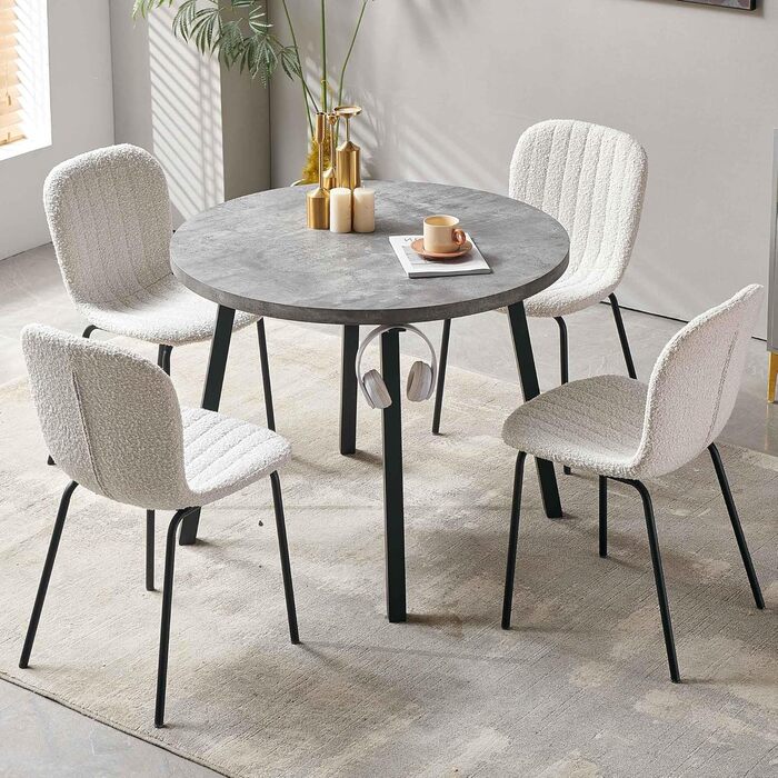 Обідні стільці NORDICANA, Комплект з 4 шт. , Кухонні стільці, Стілець букле, Обідній стілець, Ретро-дизайн, Металеві ніжки, Для їдальні, Вітальні, Кухні, Спальні та Вітальні (Бежевий)