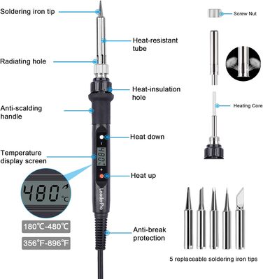 Набір електричних паяльників - набір паяльників 80 Вт, на паяльнику, регульована температура 180 - 480 з ручкою паяльника, паяльни